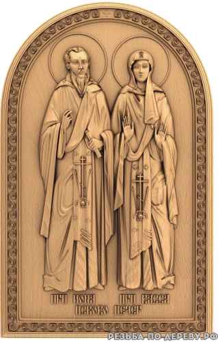Резная икона Святая Иона и Святая Васса из дерева